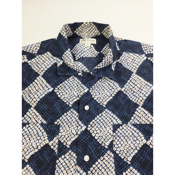 J. Crew Original Sportswear Large Navy White Pattern Short Sleeve Cotton Shirt - Picture 1 of 10